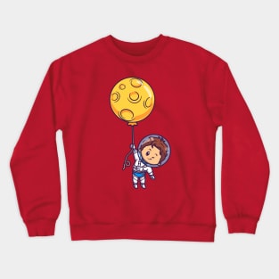 Cute Boy Astronaut Floating With Moon Balloon Crewneck Sweatshirt